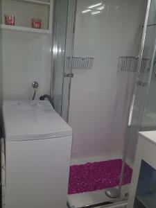 łazienka z prysznicem i pralką w obiekcie Apart T2 pied pistes Pyrénées 2000 récemment rénové w mieście Bolquere Pyrenees 2000