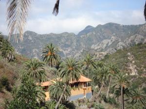 ein Haus mit Palmen und Bergen im Hintergrund in der Unterkunft Casa Rural La Era Vieja en Vallehermoso La Gomera in Vallehermoso + 7 Fotos