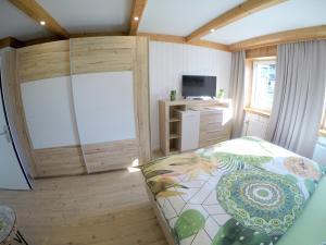 um quarto com uma cama, uma janela e uma televisão em Melanie's Appartement em Westendorf