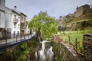 un río en una ciudad con edificios y un árbol en Casa da Sobreira, en Sobral de São Miguel