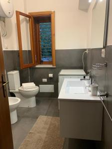 Blue Wood Apartment في يتوجاني: حمام مع مرحاض ومغسلة