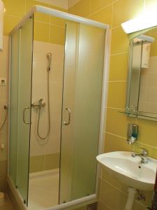 a bathroom with a shower and a sink at Holiday Park CFK in Vrbas
