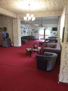 a living room with couches and a red carpet at Cabana Fulg De Nea in Predeal