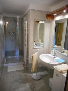 a bathroom with a shower and a sink at La Luge in Saint-Christophe