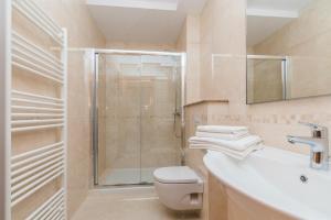 a bathroom with a shower and a toilet and a sink at Luxury Apartments Villa Tunera in Porat