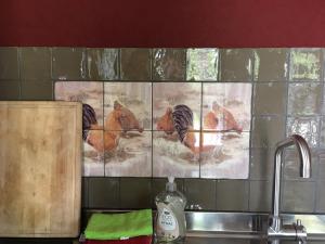 a group of chickens on a wall above a kitchen sink at De Zoete Aagt in Groesbeek +64 photos