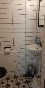 a bathroom with a sink and a toilet at B&B Olsegården in Tvååker