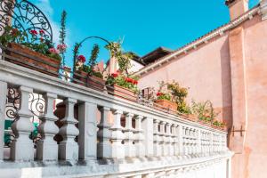 einen Balkon mit Topfpflanzen darüber in der Unterkunft Ca Zulian Venice - Grand Canal in Venedig
