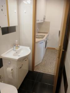 a small bathroom with a sink and a toilet at Apartma ROK in Ankaran