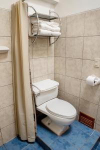 a bathroom with a toilet and towels in it at Luna Rumi Hotel-Lodge Urubamba in Urubamba