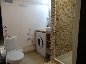a bathroom with a toilet and a washing machine at Villa La Vita in Hévíz +56 photos