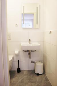 een badkamer met een wastafel en een toilet bij Fewo Burgunder in Hanhofen