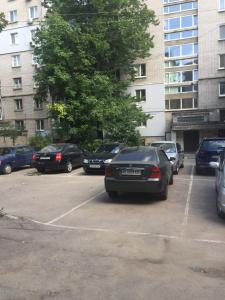 ドニプロにあるApartments Апартамент Рабочая 81, Кирова Kirovaの駐車場に駐車した車の束