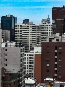 a view of a city with tall buildings at Depto Metro Cal y Canto in Santiago