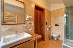 un bagno con lavandino e WC di Hotel U Pramenu a Plzeň