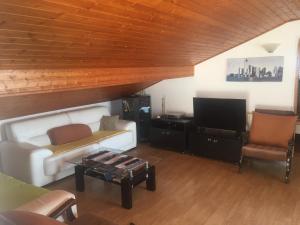 a living room with a couch and a tv at Apartment Doderovic in Kostrena