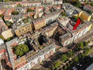an aerial view of a city with buildings at Goldmarie in Berlin