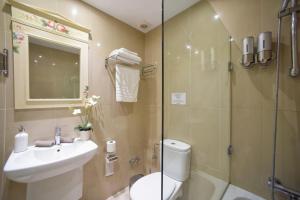 a bathroom with a shower and a toilet and a sink at Isabella Country House in Gouvia