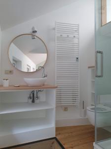 a bathroom with a mirror and a sink at Bel appartement au cœur de Liège in Liège