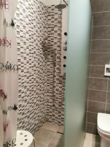 bagno con doccia e servizi igienici. di HOUSE ROMINA a Lendinuso