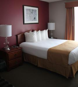 pokój hotelowy z dużym łóżkiem i 2 lampami w obiekcie GrandStay Residential Suites Rapid City w mieście Rapid City