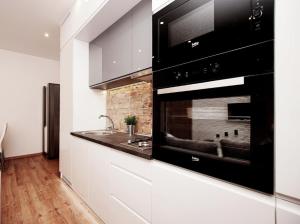 kuchnia ze zlewem i kuchenką górny piekarnik w obiekcie COCO Apartments Gdańsk Centrum Górka w Gdańsku +4 zdjęcia