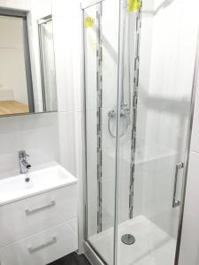 a bathroom with a shower and a sink at Joli studio avec jardin - Gare RER C -proche PARIS in Brétigny-sur-Orge