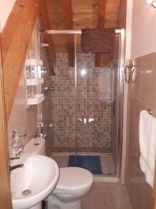 een badkamer met een douche, een toilet en een wastafel bij Sierra de Cazorla in Arroyo Frio
