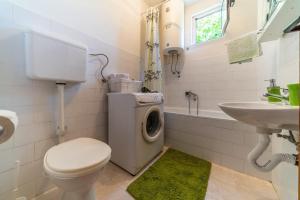 a bathroom with a toilet and a sink and a washing machine at House Gorica in Bar +14 photos
