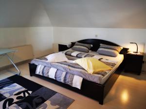 een slaapkamer met 2 bedden en kussens erop bij Homburg Nähe Uniklinik r in Altstadt