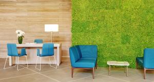 a room with a table and chairs and a green wall at Capovaticano Resort Thalasso Spa in Capo Vaticano