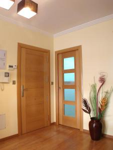 een kamer met een deur en een vaas met een plant bij Apartamentos Legazpi in Albacete