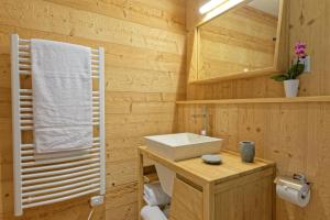 ein Bad mit einem Waschbecken und einem Spiegel in der Unterkunft Au Bivouac de Napoléon et Spa in Bourg-Saint-Pierre