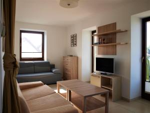 sala de estar con sofá y TV en Apartament Nadmorski en Sarbinowo