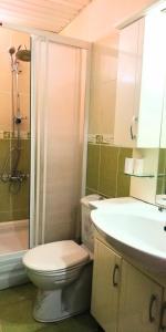 a bathroom with a toilet and a sink and a shower at Side Erenler Hotel in Side