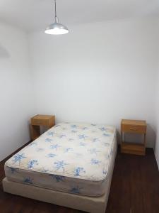 a bedroom with a bed and two night stands at Dpto Low Cost Terraza Alem Costanera in Gualeguaychú