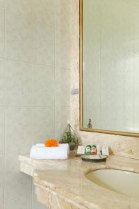 a bathroom with a tub and a large mirror at Regency Hotel Malabar Hill in Mumbai