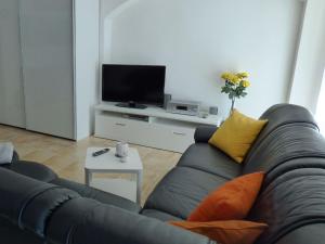 Una sala de estar con un sofá y un televisor. en Pirna-Apartment, en Pirna 15 fotos más