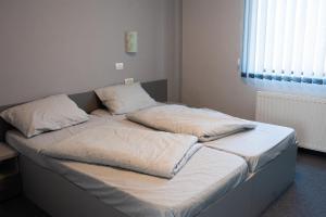 a bed with two pillows on it in a bedroom at Pensiunea Vlad in Arad