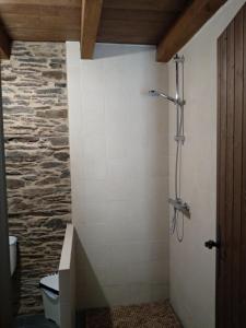 LuacesにあるCasa Pauloの石壁のバスルーム(シャワー付)