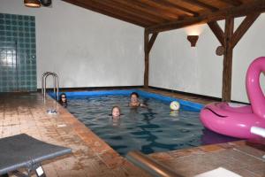 eine Gruppe von Personen, die in einem Schwimmbad schwimmen in der Unterkunft Ferienwohnung Kaminzimmer in Westerstede