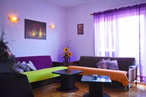 sala de estar con 2 sofás y sofá en Goldy Hostel, en Bitola