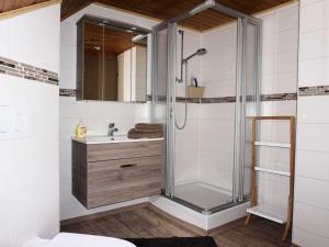 a bathroom with a shower and a sink at Haus Burgblick in Obertrubach +11 photos