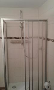 a shower in a bathroom with a toilet at Hotel Garni Post in Grainau