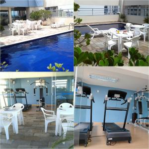 a collage of photos with a pool and tables and chairs at Crillon Palace Hotel in Londrina