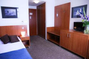a hotel room with a television and a bed at Academic Hotel & Congress Centre in Roztoky