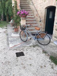 グッビオにあるB&B Ponte La Pietraの花屋の前に停められた自転車