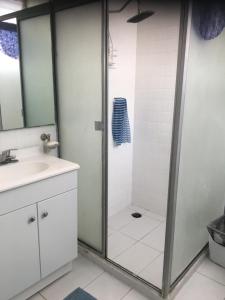 La salle de bains est pourvue d'une douche et d'un lavabo. dans l'établissement Aca life, à Acapulco