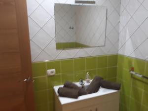 サンタクルス・デ・テネリフェにあるApartamento Centricoの緑と白のバスルーム(シンク、鏡付)