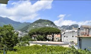 vista su una città con una montagna sullo sfondo di A casa di Pissi - apartment a Ravello